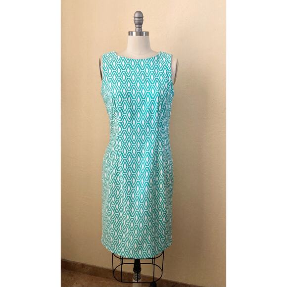 Mario Serrani Women's Sheath Dress Size 4 Green White Made In Italy - Picture 3 of 8